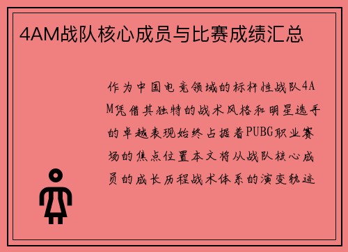 4AM战队核心成员与比赛成绩汇总